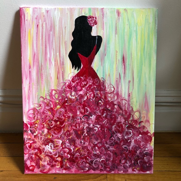 Lady In A Red Dress Oil Painting On Canvas - Picture 2 of 3